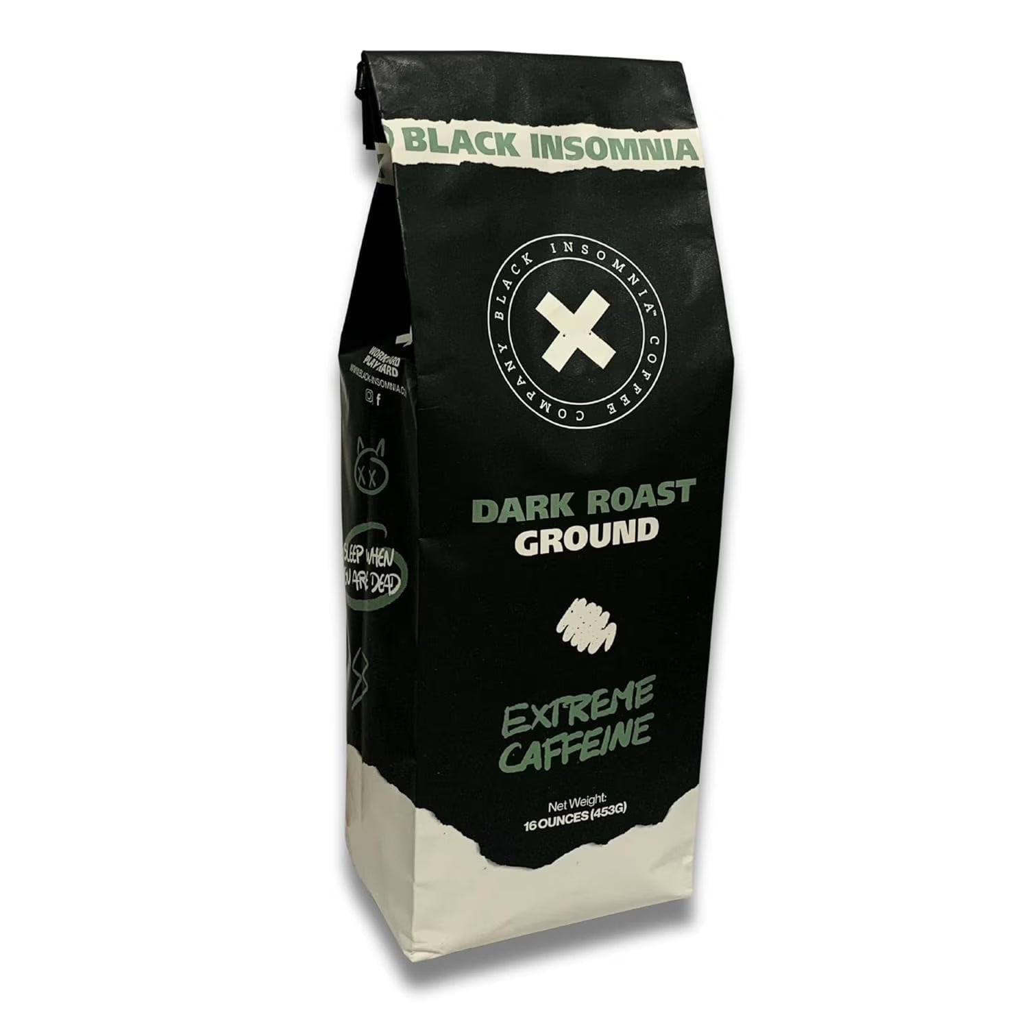 Black Insomnia Ground Coffee – World's Strongest Dark Roast, 1 lb