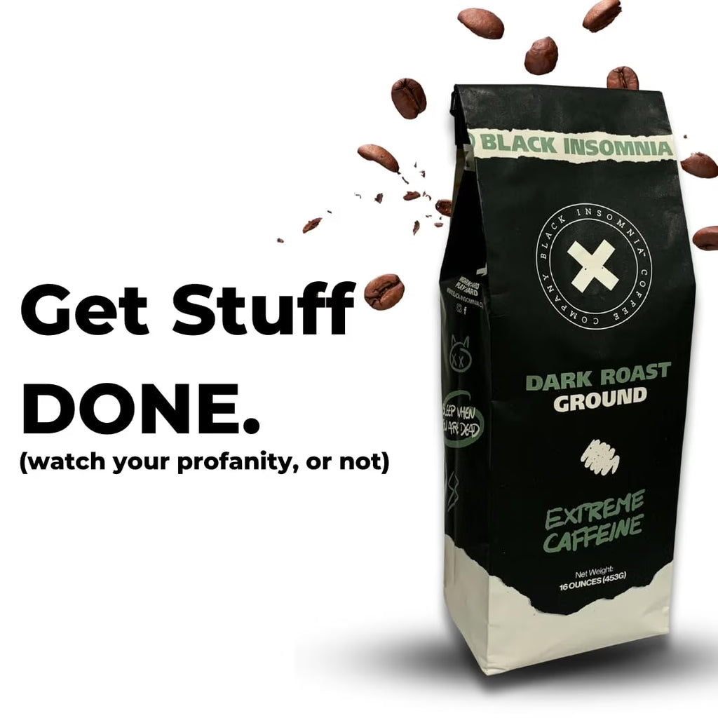 Black Insomnia Ground Coffee – World's Strongest Dark Roast, 1 lb