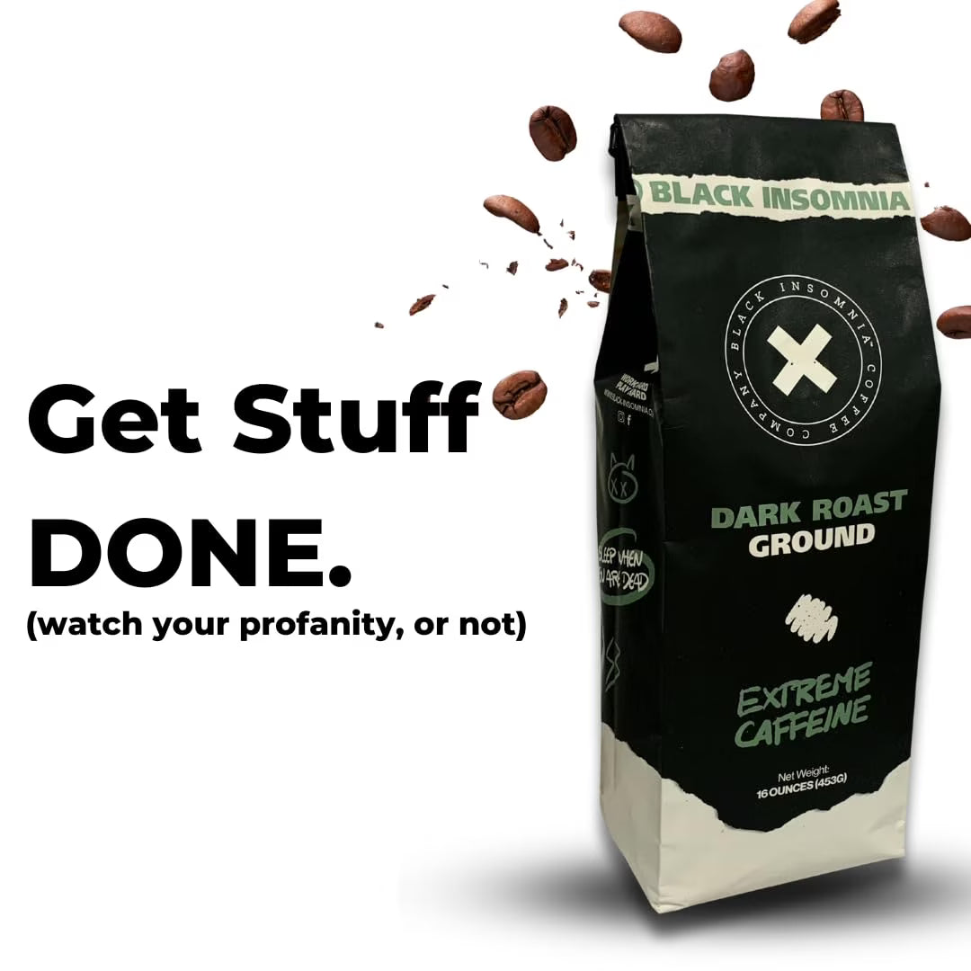 Black Insomnia Ground Coffee – World's Strongest Dark Roast, 1 lb