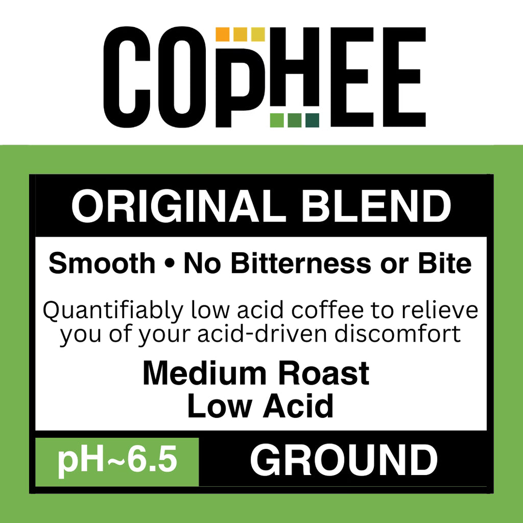 COpHEE Low Acid Coffee – Medium Roast Ground Arabica, 12 oz