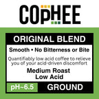 COpHEE Low Acid Coffee – Medium Roast Ground Arabica, 12 oz