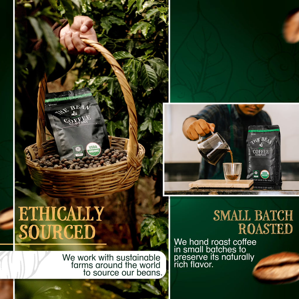 The Bean Organic Coffee Company Water Processed DECAF Chocolate Macadamia Nut Coffee – Medium Roast Ground, 16 oz