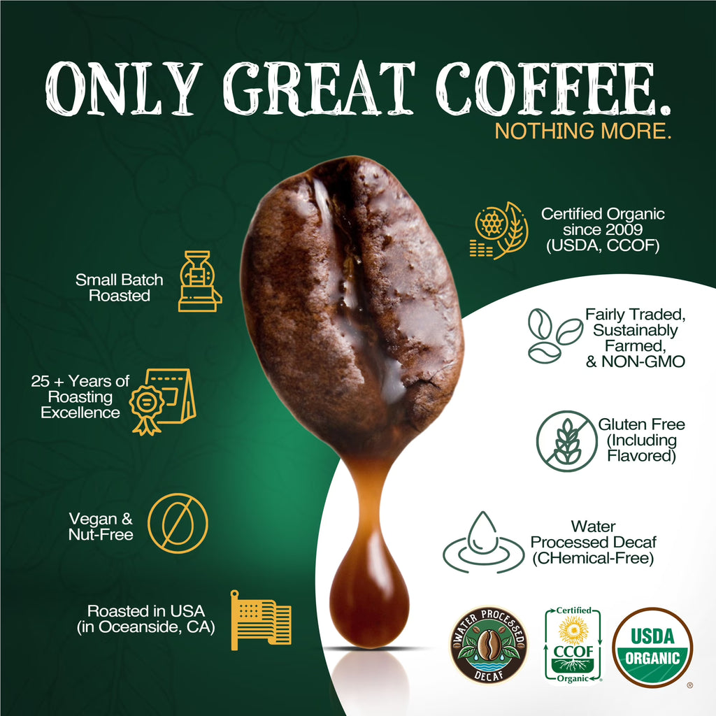 The Bean Organic Coffee Company Water Processed DECAF Chocolate Macadamia Nut Coffee – Medium Roast Ground, 16 oz
