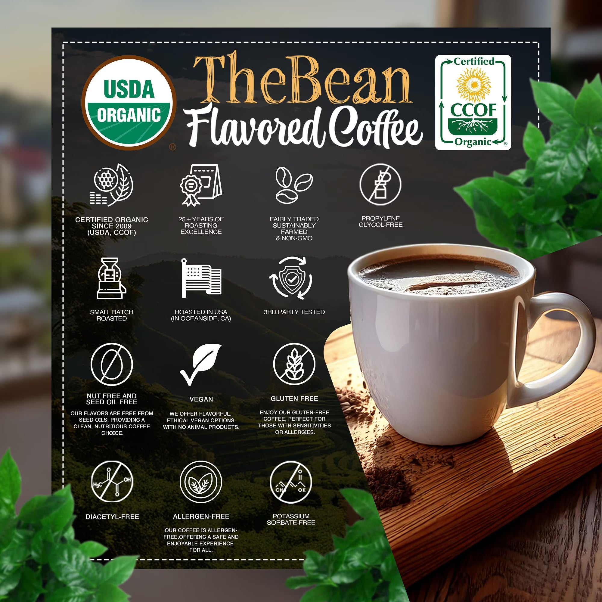 The Bean Organic Coffee Company Water Processed DECAF Chocolate Macadamia Nut Coffee – Medium Roast Ground, 16 oz