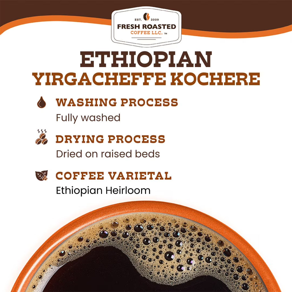 Fresh Roasted Coffee Ethiopian Yirgacheffe Coffee – Medium Roast Drip Ground, 32 oz (2 lb)