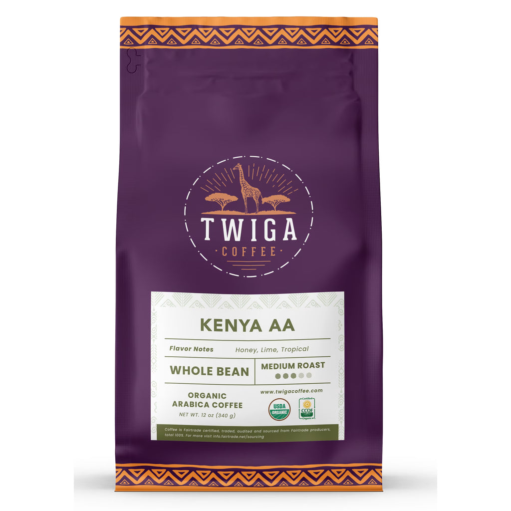 Twiga Coffee Kenya Grade AA Coffee – USDA Organic, Medium Roast Whole Bean, 12 oz